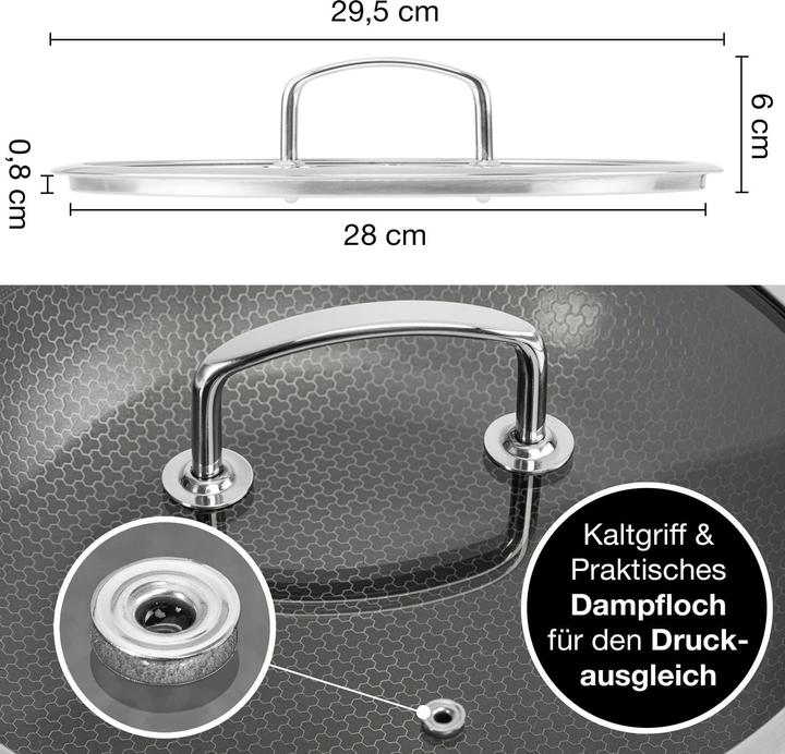 Produktbild Moritz & Moritz Edelstahl Pfannendeckel Universal 28cm - Deckel für Pfanne als ideale Ergänzung (28 cm, Glas, Metall)