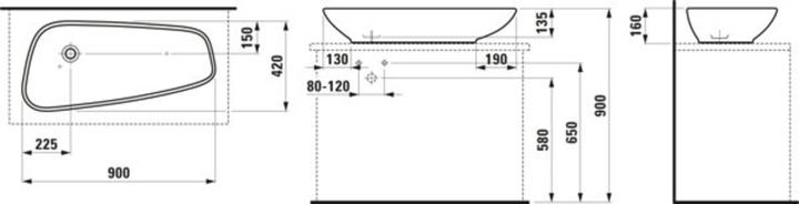 Immagine prodotto Laufen Lavabo running Palomba, senza foro per rubinetto, senza sfioratore, 900x420 (900 mm, 420 mm)