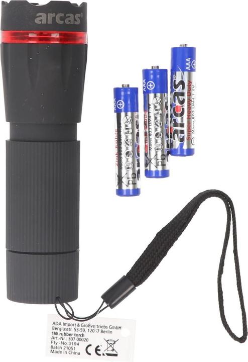 Produktbild Arcas ARC-1 Watt Zoom LED plastic torch / 1 x High Power LED, 60 lumen (3.25 cm, 60 lm)