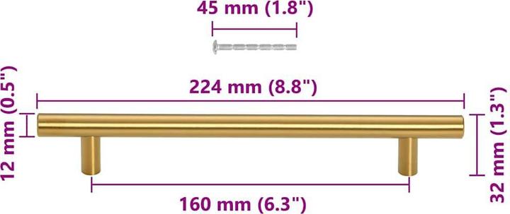 Actual product image VidaXL Furniture handles 10 pcs. Golden 160 mm stainless steel, colour