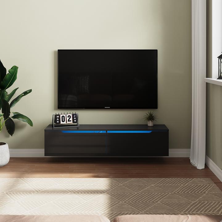 Immagine prodotto SONNI Pannello TV nero a basso profilo e lucido, con illuminazione a LED (regolabile in 12 colori), con