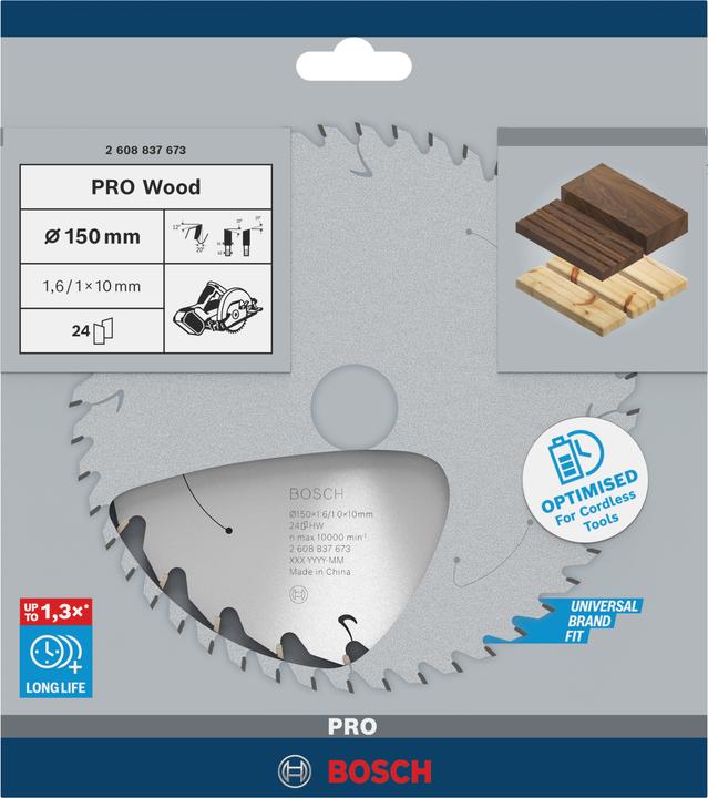 Actual product image Bosch Professional Zubehör PRO Wood cordless circular saw blade, 150 x 1.6 x 10 mm