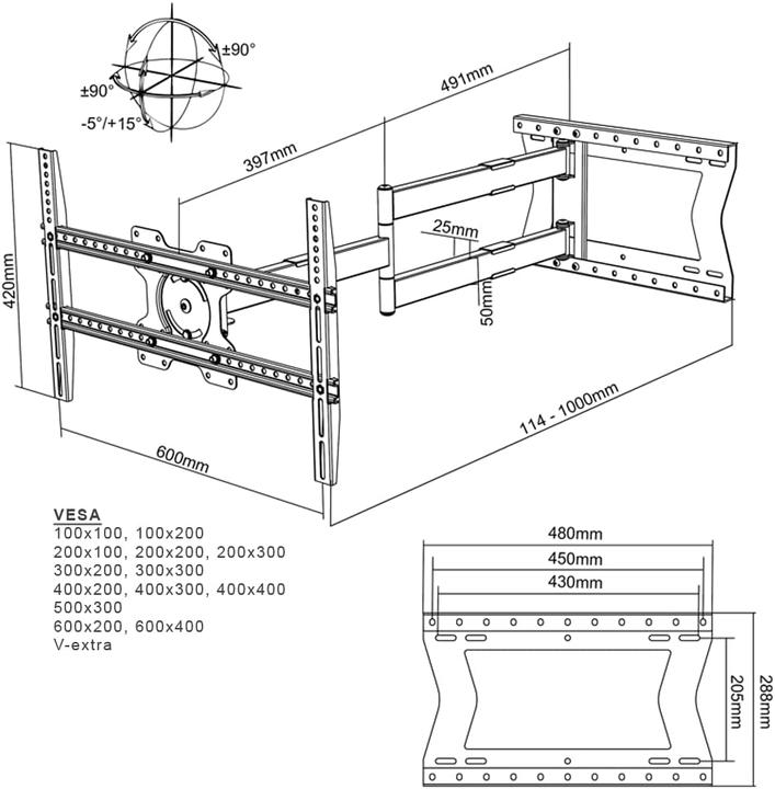 Image du produit XTRarm Support mural pour TV (Mur, 75", 60 kg)