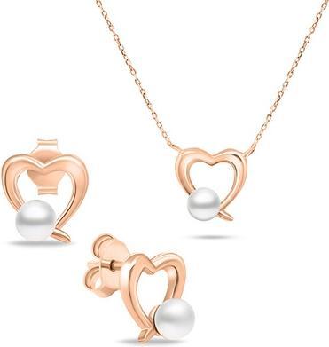 Brilio Romantisches Silber-Bronze-Perlen-Schmuckset - Ohrringe und Halskette
