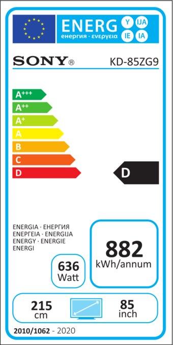 Energie-Label Sony KD-85ZG9 (85", LCD, 8K, 2019)