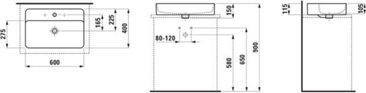 Actual product image Laufen VAL washbasin bowl, 3 tap holes, with overflow, 600x400mm, H812285 (590 mm, 600 mm)
