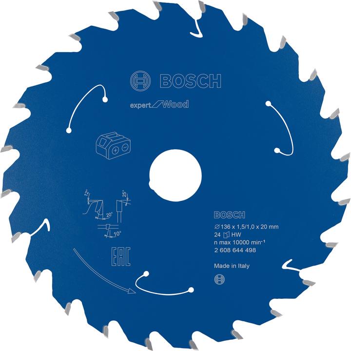 Bosch Professional Zubehör Lama circolare a batteria Expert per legno, 136 x 1,5/1 x 20, 24 denti