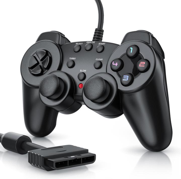 CSL PlayStation Controller, PS2 Gamepad mit Dual Vibration (Rumble Effekt), Präzision & Komfort (PS2)