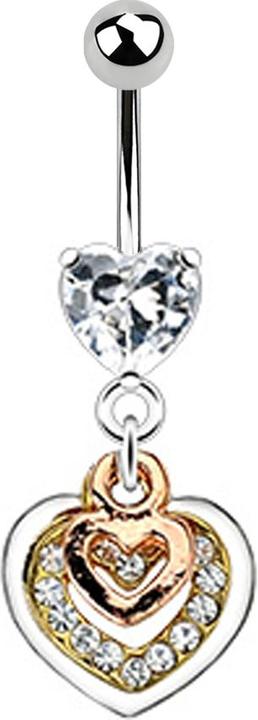 Produktbild Star Piercing Banane silber mit Kugel und Kristallherz silber Anhänger drei Herzen (Chirurgenstahl 316L, Messing)