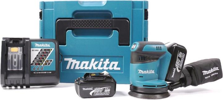 Produktbild Makita BBO 180 RFJ 18V Li-ion Akku Exzenterschleifer + 2x Akku 3,0Ah + Ladegerät + Makpac (Exzenterschleifer)