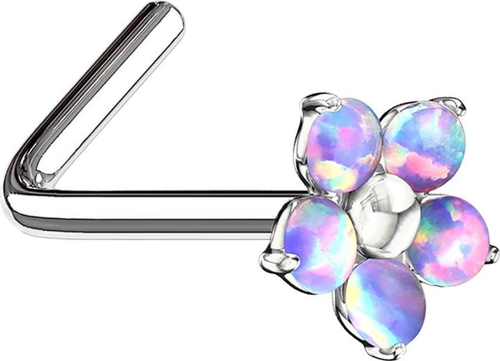 Actual product image Star Piercing Nasenstecker gewinkelt silber Opal Blume violett (Surgical steel 316L, Brass)