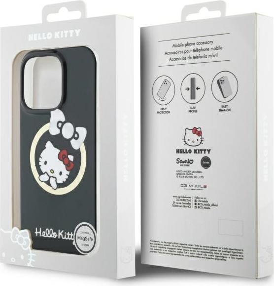 Immagine prodotto Hello Kitty HKHMP16LHFLBK Custodia rigida per iPhone 16 Pro 6,3" in pelle/nero IML Fun bow Magsafe (Apple iPhone 16 Pro)