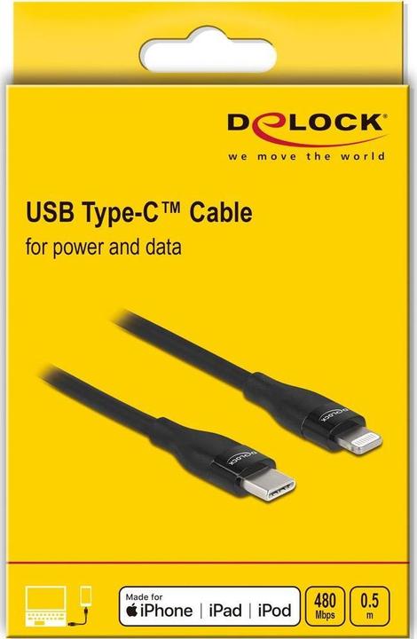 Produktbild Delock USB-Kabel USB C - Lightning 0.5 m, Schwarz (0.50 m, USB 2.0)