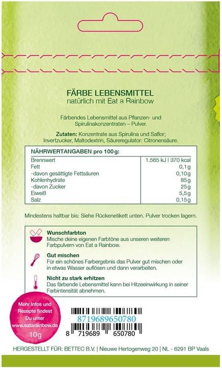 Nährwerte und Zutaten Eat a Rainbow Färbendes Lebensmittel grün (10g)