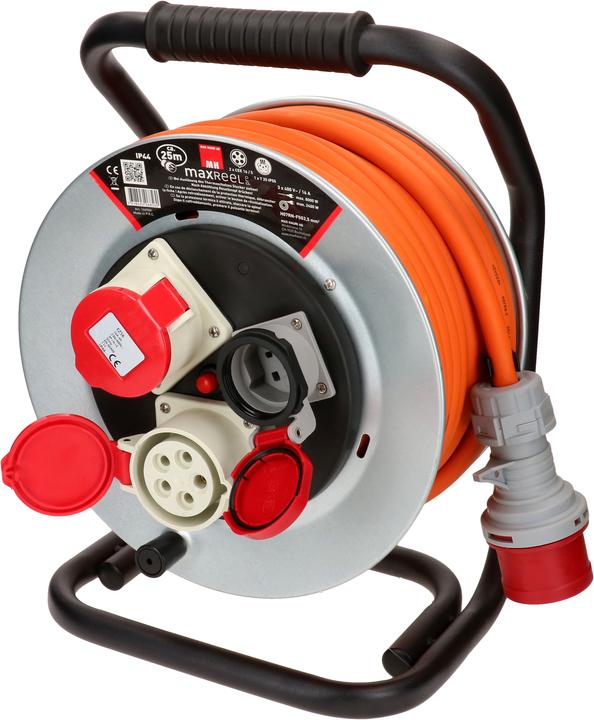 Max Hauri maxReel steel cable reel IP44 2x CEE16-5, 1x type 25 (25 m, 2.50 mm²)