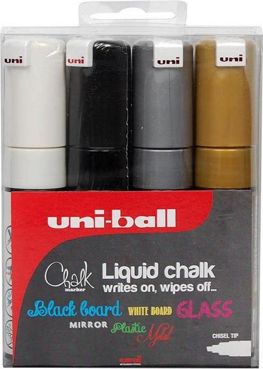 Uni-ball Chalk Marker - chalk marker (White, Silver, Gold, Black, 8 mm, 4 x)