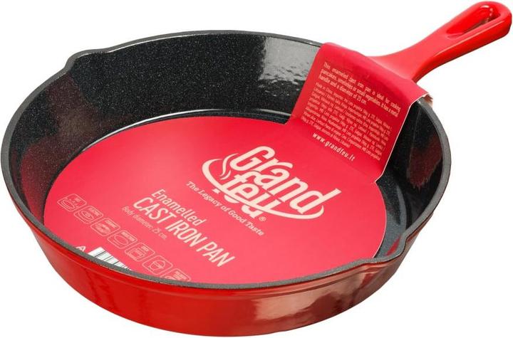 Actual product image enameled cast iron pan, 25 cm, red (25 cm, Frying pan, Cast iron)