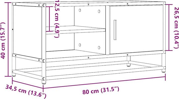 Productafbeelding VidaXL TV-meubel Lowboard TV-meubel TV-tafel Houtmateriaal Metaal (80 x 34,5 x 40 cm)