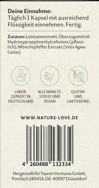 Nährwerte und Zutaten Nature Love Mönchspfeffer (90 Stück, Kapseln, 35 g)