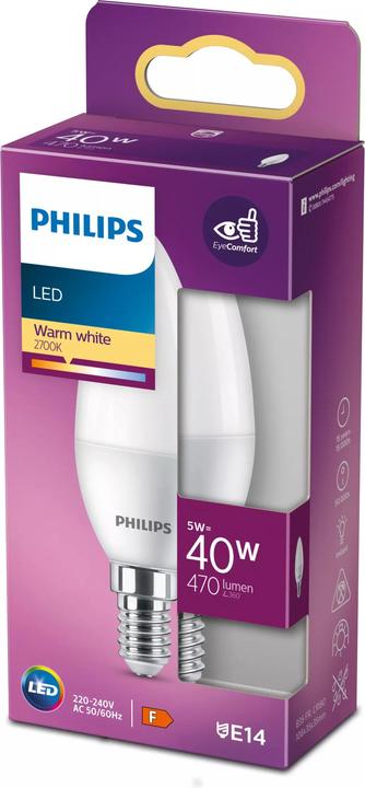 Produktbild Philips LED 40W B35 E14 WW FR ND 1PF/12 (E14, 4.90 W, 470 lm, F)