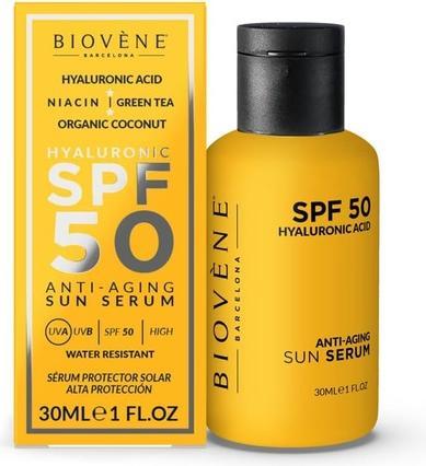 Image du produit Biovène Biovene HYALURONIC Sérum solaire hydratant anti-âge SPF 50 Haute protection à la noix de coco bio (Crème solaire, SPF 50, 30 ml, 3 g)