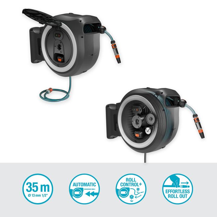 Immagine prodotto Gardena Portagomma a batteria da parete PowerRoll XL 18V set bianco 35 m (35 m)
