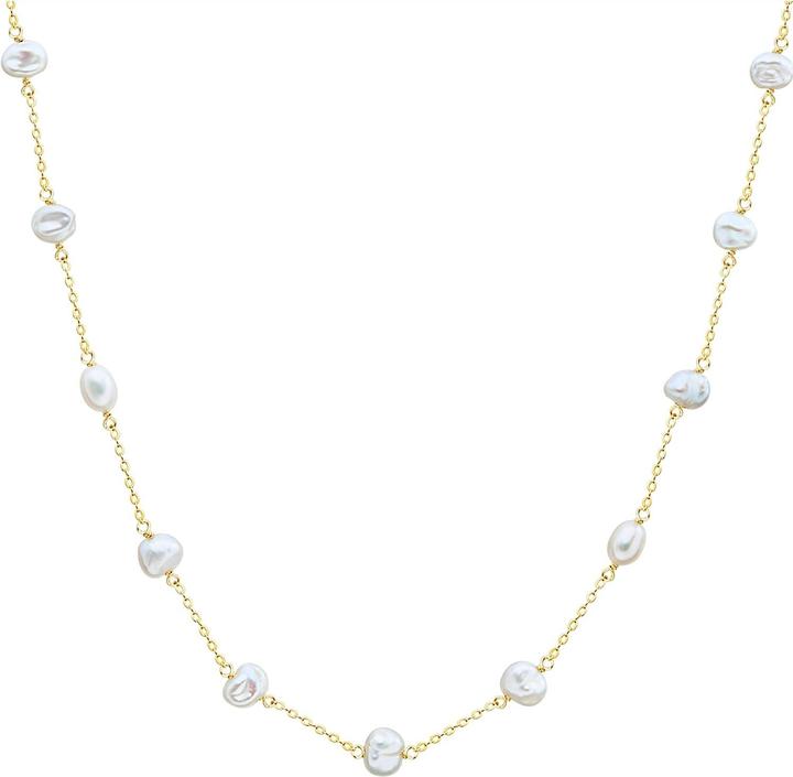 Valero Pearls Damen Sterling Silber Süsswasser-Zuchtperlen Gelbgold 40,0 cm Grundkette + 7,0 cm Verlängerung (Sterling Silber, 40 - 47 cm)