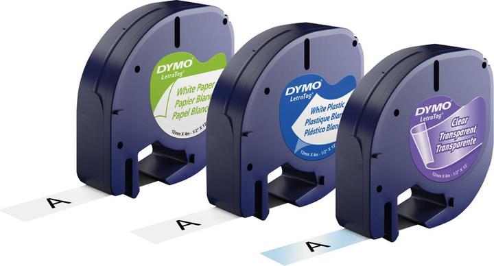 Dymo S0721800 LetraTag 3er Set (1.20 cm, Weiss, Silber, Gelb)