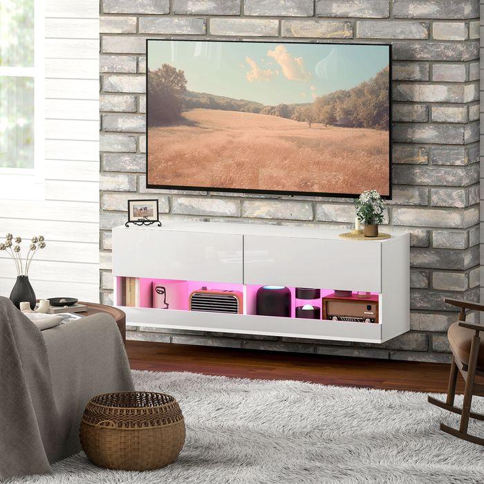 Produktbild Swisshandel24 TV-Hängeschrank mit LED-Beleuchtung, TV-Schrank 120 x 35 x 40,5 cm Hochglanzweiss