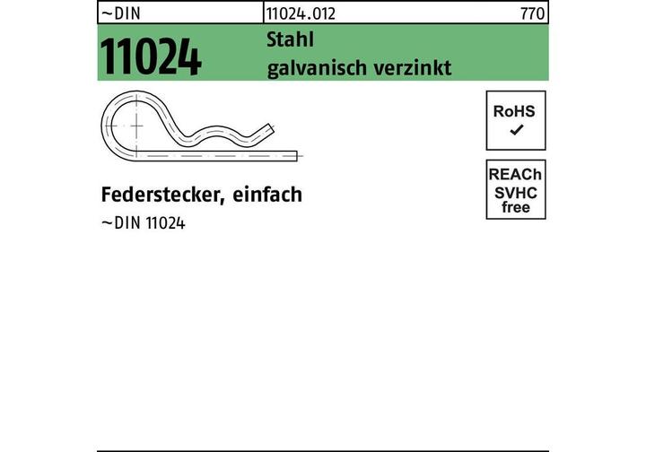 Produktbild Federstecker DIN 11024 DrahtØ 8 Stahl einfach gal Zn
