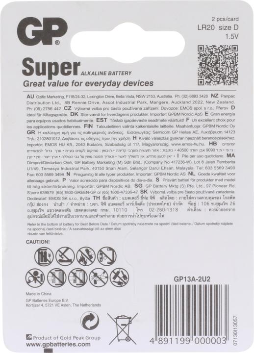 Produktbild GP Batteries Super (2 Stk., D, 1300 mAh)