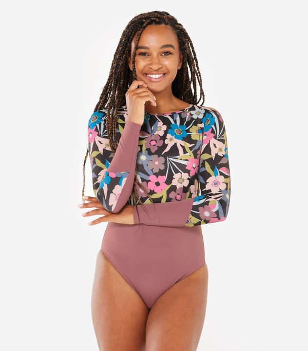 Image du produit Olaian Maillot de bain surf 1 pièce manches longues fleuri Femme - Mary azalea violet (36)