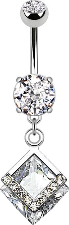 Image du produit Star Piercing Banane argent avec deux boules de cristal pendentif argent deux diamants et cristaux (Laiton, Acier chirurgical 316L)
