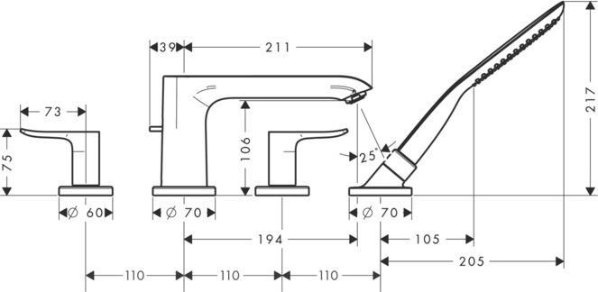 Actual product image hansgrohe HG METRIS ready-mounted set for 4-hole bath rim mixer chrome