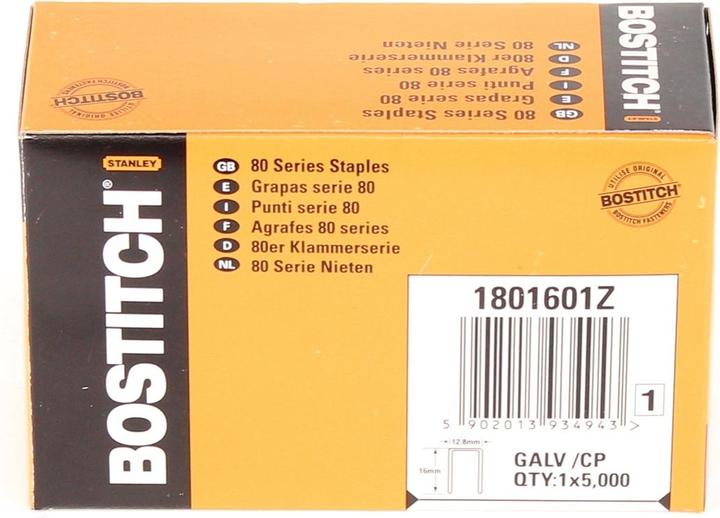 Produktbild Bostitch Klammern 5.000 Stk. 80er Klammerserie 16 mm Länge ( 1801601Z ) (5000 x)