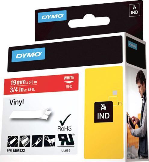 Produktbild Dymo Rhino 19mm weiß auf rot Vinyl (1.90 cm, Rot)