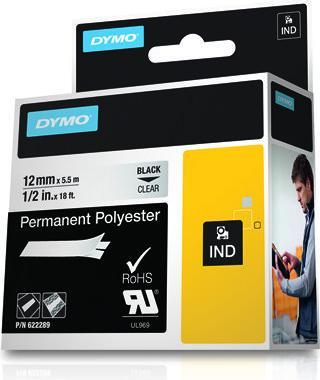 Produktbild Dymo Rhino 12mm schwarz auf Hell Perm Poly (1.20 cm, Transparent)