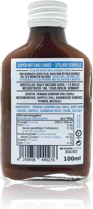 Valeurs nutritives et ingrédients Crazy Bastard Sauce Sauces Crazy Bastard, 3 x 100 ml (860 g)