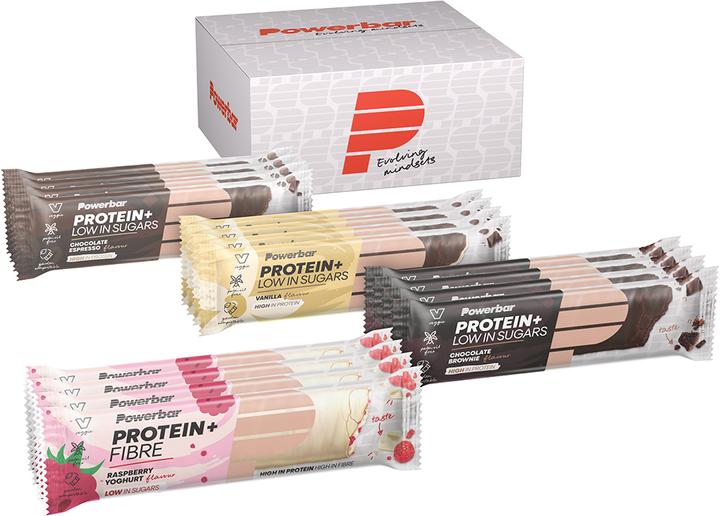 Actual product image Powerbar Protein Plus Low Sugar Multiflavour Box (Yoghurt, Raspberry, Espresso, Brownie, Vanilla, Chocolate, 16 pcs., 560 g)