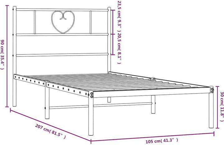 Actual product image VidaXL Bed frame with headboard Metal bed Bed single bed White 100x200cm (100 x 200 cm)