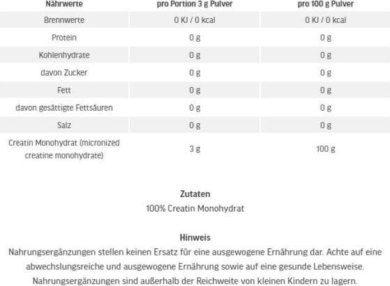 Valori nutrizionali e ingredienti ESN Ultrapure (1 Pezzo/i, Polvere, 500 g)
