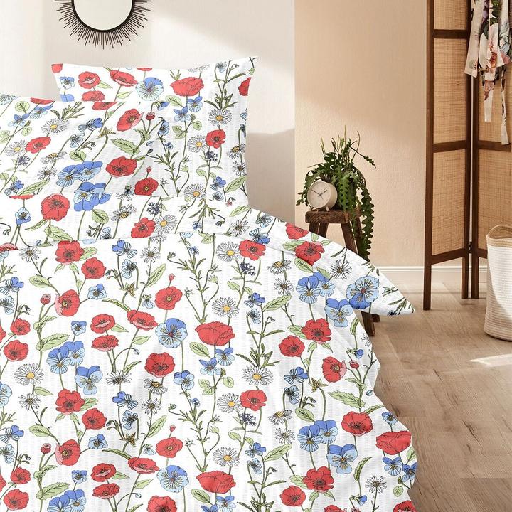 Produktbild Enrico Coss Baumwoll Seersucker Bettwäsche Dresden rot blau (Bettwäsche Set, 155x220 cm + 80x80 cm)