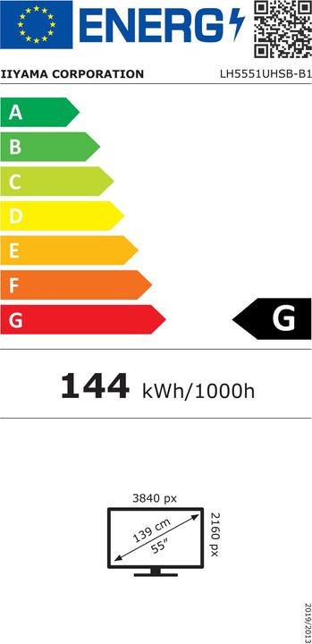 Energy Label iiyama LH5551UHSB-B1 55IN SLIM 4K UHD (3840 x 2160 Pixels, 54")