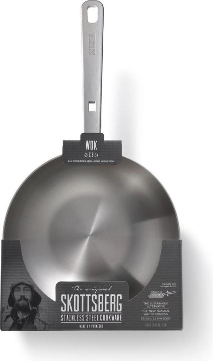 Actual product image Skottsberg Stainless steel wok, 28 cm diameter, 3-layer sandwich base, stainless steel handle (28 cm, Wok, Aluminium, Stainless steel)