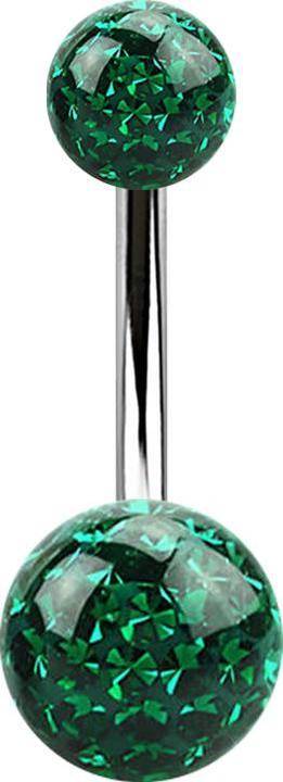 Produktbild Star Piercing Banane silber mit zwei Kristall Kugeln grün Epoxy Schutzschicht (ohne Messing, Chirurgenstahl 316L)