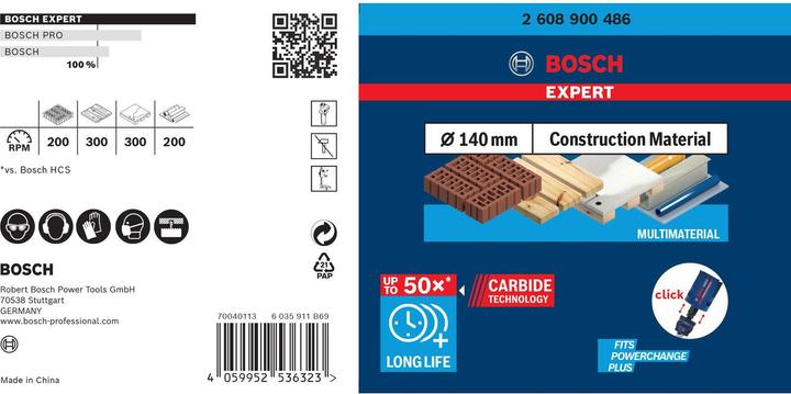 Actual product image Bosch Professional Zubehör EXPERT Construction Material hole saw, 140 x 60 mm (140 millimetres)