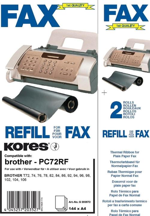 Image du produit Kores Rouleau de transfert thermique pour Brother Fax T72, 74, noir Capacité d'impression : environ 144