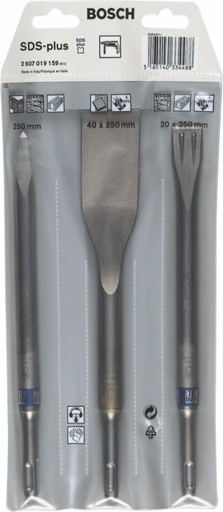 Immagine prodotto Bosch Professional Zubehör Set di scalpelli da 3 pezzi, SDS plus, 0/20/40 mm (250 mm)