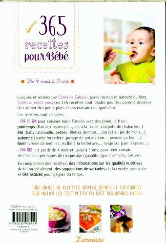 Image du produit Larousse pratique 365 recettes pour bébé, de 4 mois à 3 ans (Français, Zalejski Christine, 2017)