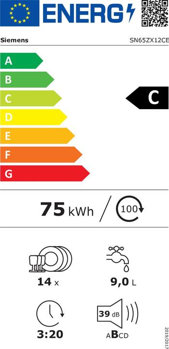 Energy Label Siemens SN65ZX12CE- iQ500 - Volledig gentegreerde vaatwasser